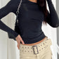 Classic Solid Color Long Sleeve Stretch Basic Crop Top