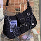 Black denim Y2K shoulder bag with star sticker