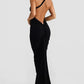 Halter Backless Pleated Wrap Hip Maxi Dress