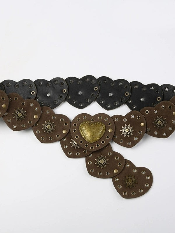 Vintage Brown Heart Studded Belt