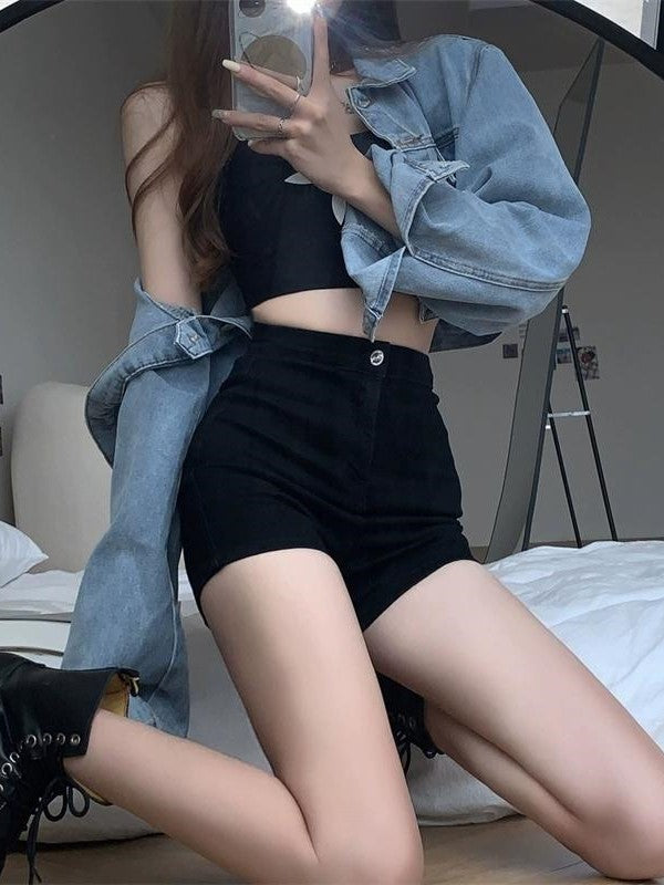 Black Classic Skinny High Waisted Denim Shorts