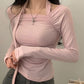 Halter Neck Tie Ruffle Long Sleeve Top