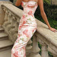 Pink French Floral Slim Maxi Dress