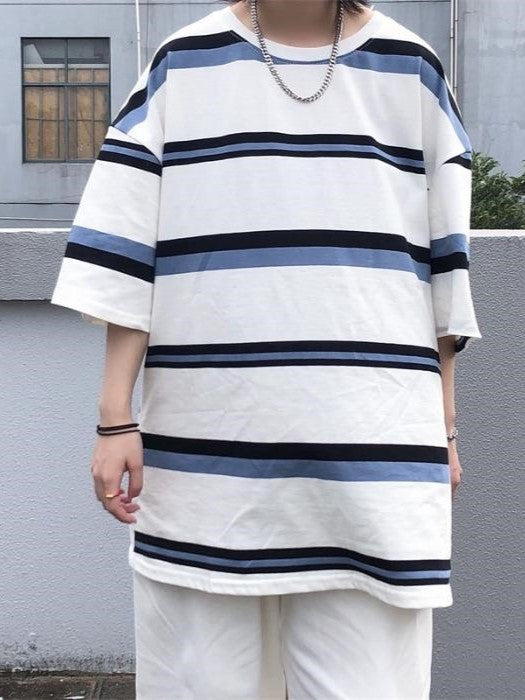 Unisex Contrast Color Hip Hop Oversized Stripe Short Sleeve Top