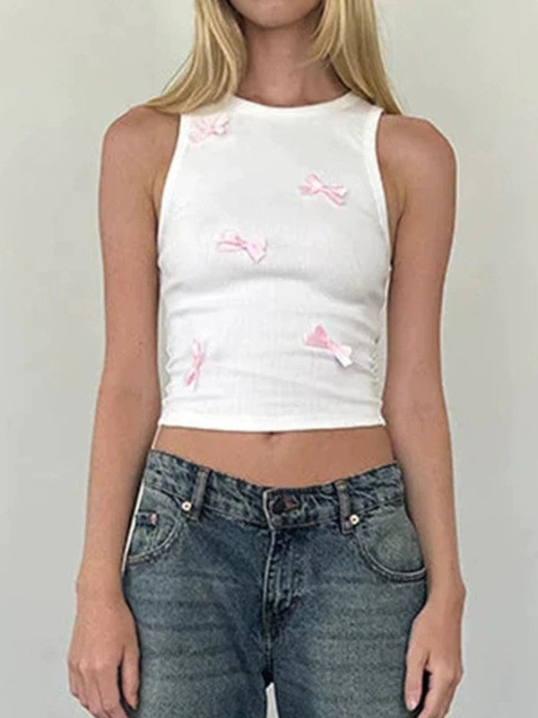 Bow Round Neck Tank Crop Top