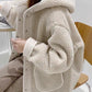 White classic oversize jacket with hood made of imitation lambskin