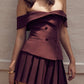 Burgundy Vintage Off Shoulder Button Top &amp; Mini Skirt Set