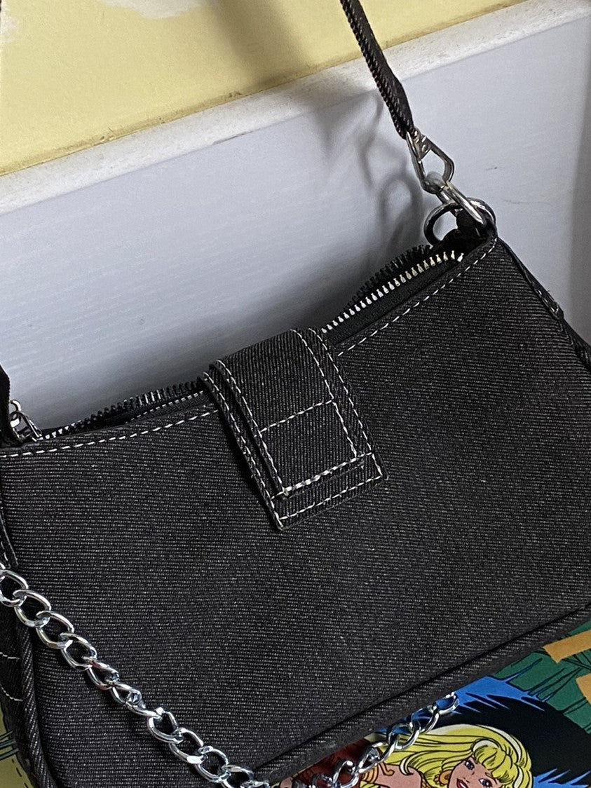 Black denim Y2K shoulder bag with star sticker