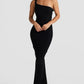 Halter Backless Pleated Wrap Hip Maxi Dress