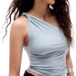 Gray Vintage One Shoulder Slim Sleeveless Top