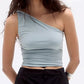 Gray Vintage One Shoulder Slim Sleeveless Top