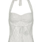 White lace sheer halter neck tank top with lacing