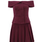 Burgundy Vintage Off Shoulder Button Top &amp; Mini Skirt Set