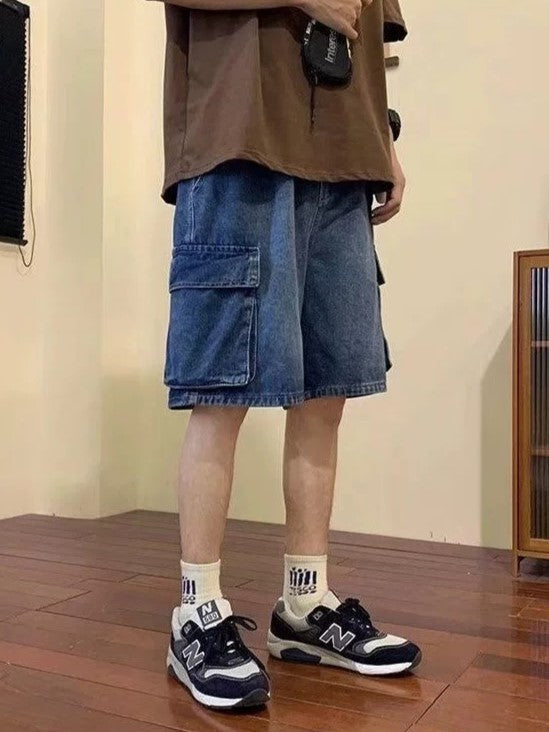 Loose Washed Cargo Denim Shorts