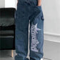 Hip hop straight leg baggy jeans with slogan 