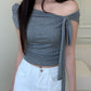 Solid Color Off Shoulder Knot Short Flutter Sleeve Top