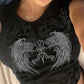 Black Grunge Rhinestone Crop Top with Wings Print