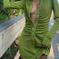 Green vintage velvet shirt dress with ruffles