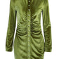 Green vintage velvet shirt dress with ruffles