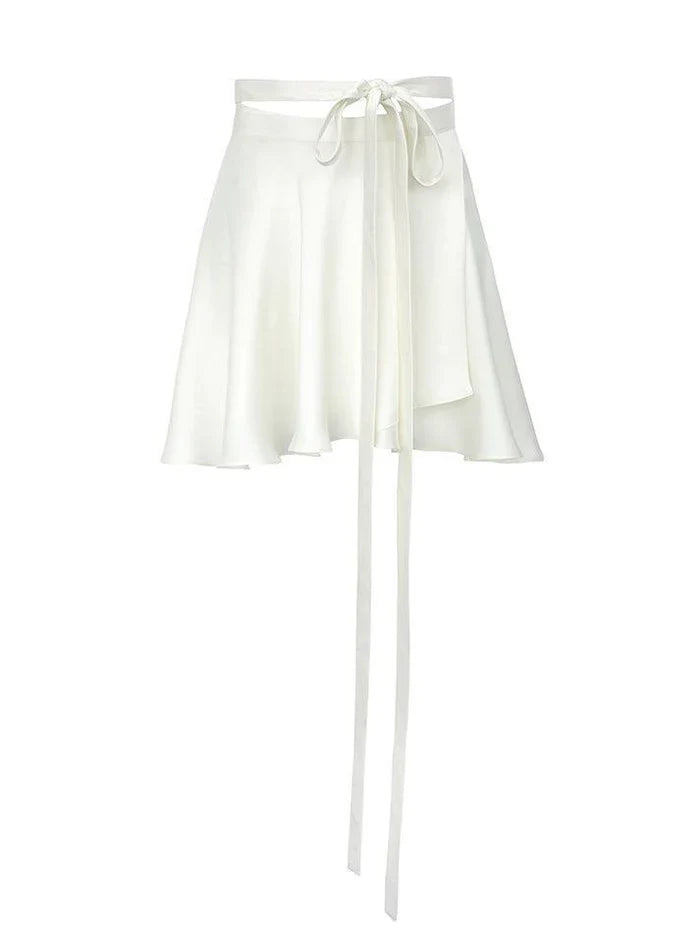 White vintage satin mini skirt with lacing