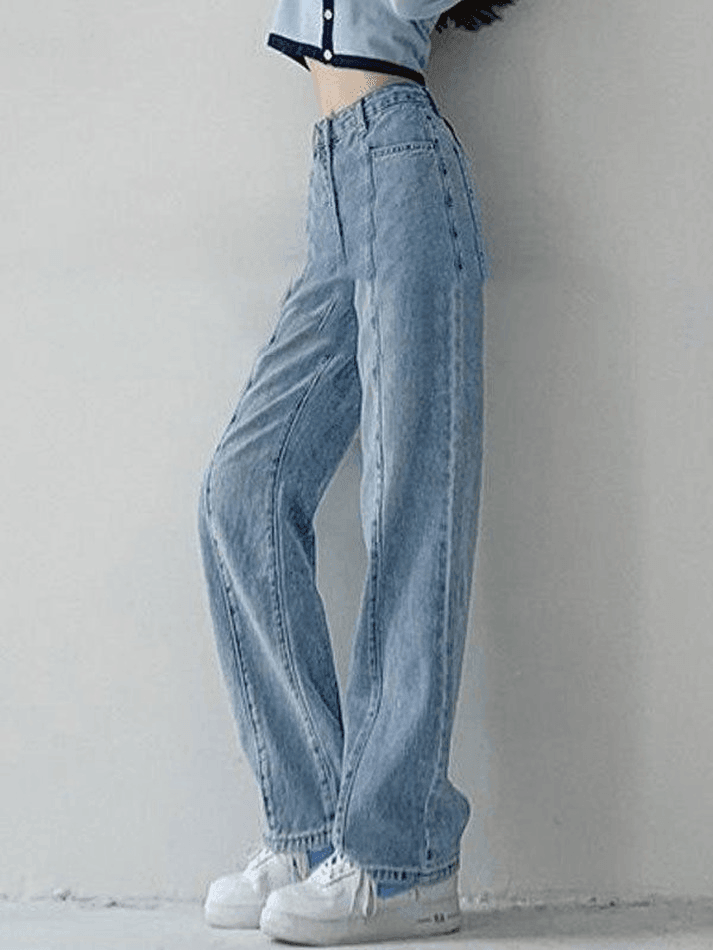 Blue vintage seam details wash boyfriend jeans