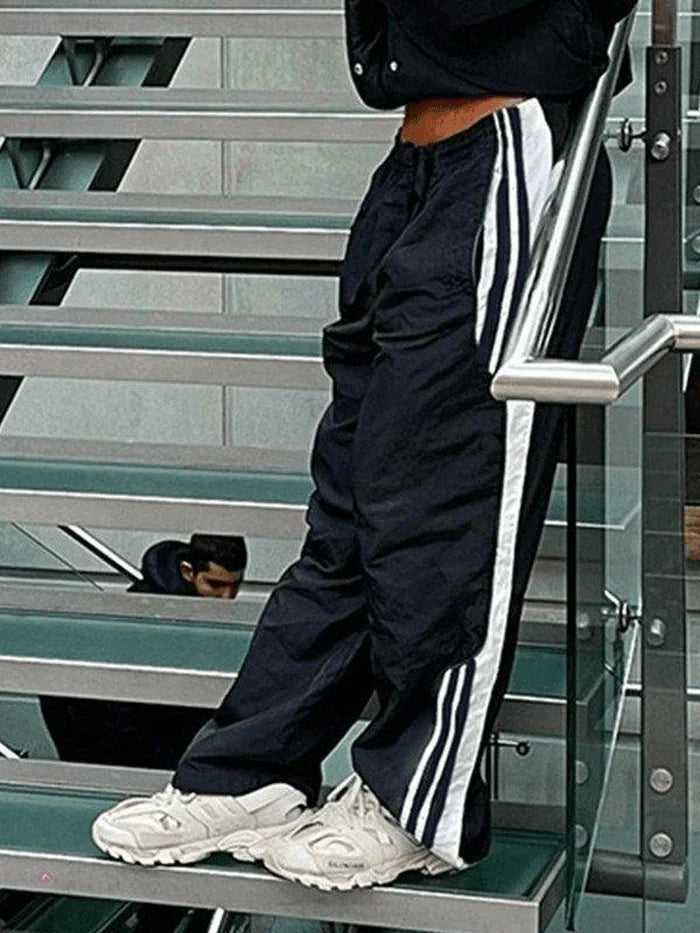 Black Classic Baggy Sweatpants with Side Stripes