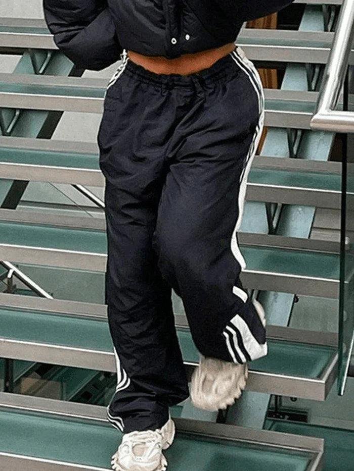 Black Classic Baggy Sweatpants with Side Stripes