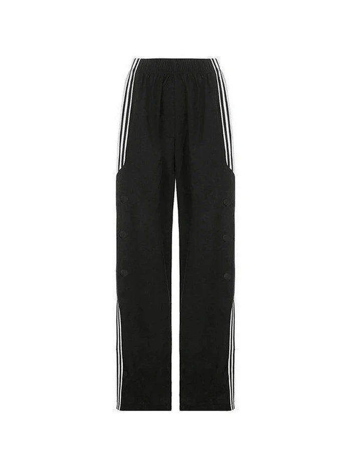 Black Classic Baggy Sweatpants with Side Stripes