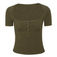 Plain crop top with short sleeves and button placket