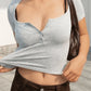 Plain crop top with short sleeves and button placket
