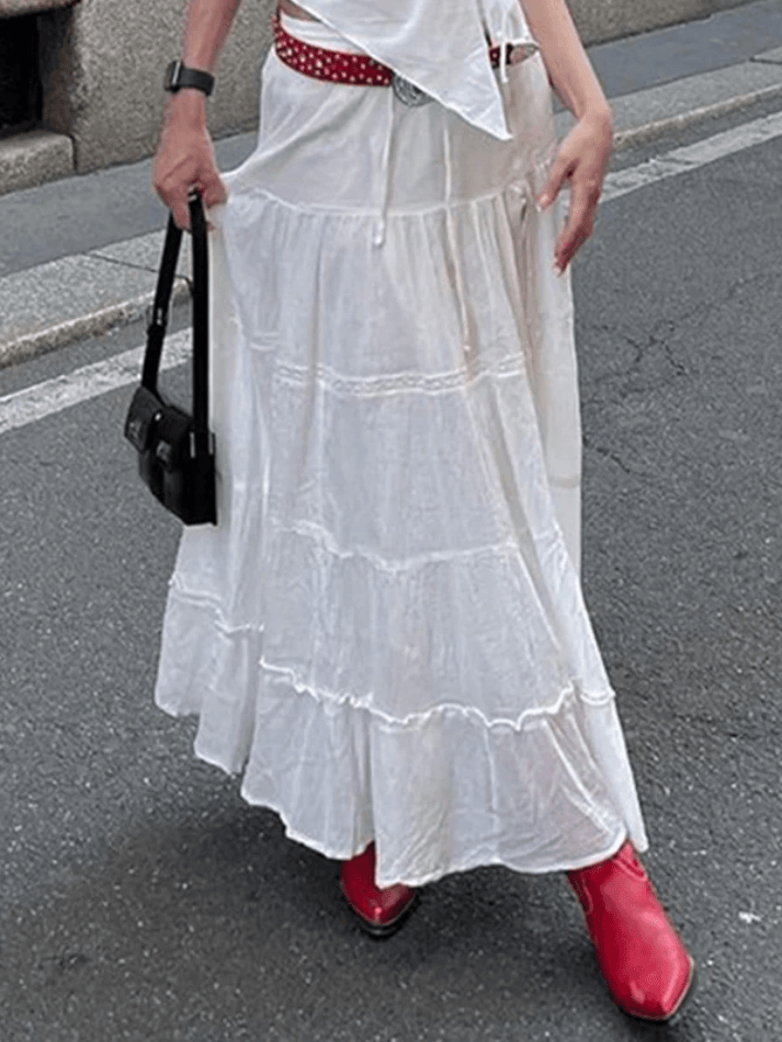 Vintage White Slit Midi Skirt