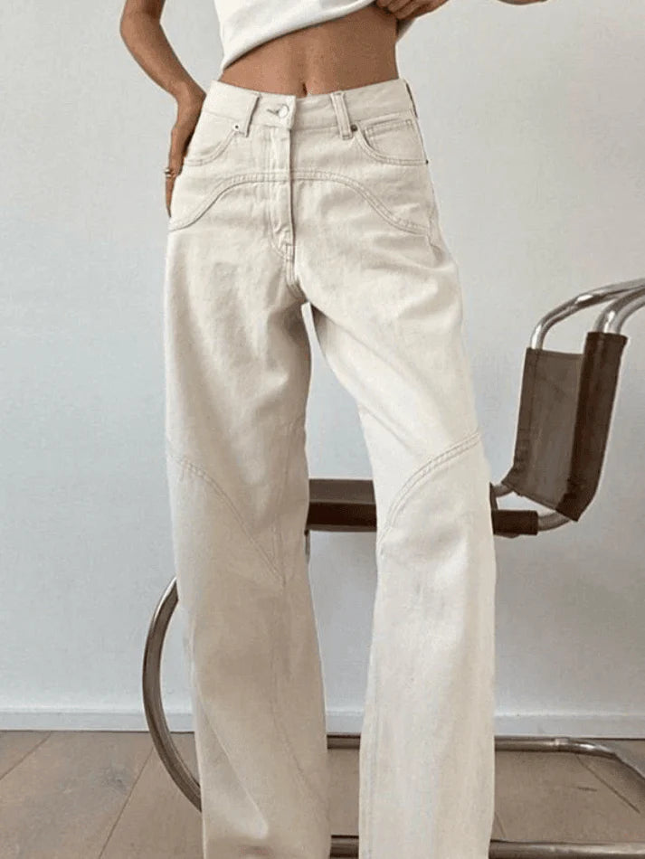 Vintage White Baggy Boyfriend Jeans with Splice