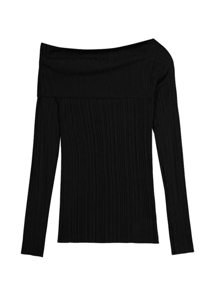 Off shoulder rib knit top with slit