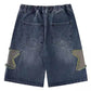 Hip Hop Star Patches Washed Denim Shorts