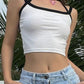 Contrast Y2K Ribbed Crop Cami Top with Padding