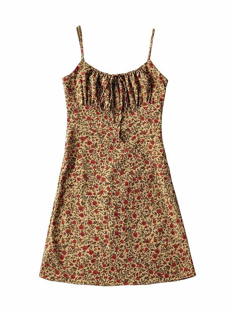 Slip mini dress with lace and floral print