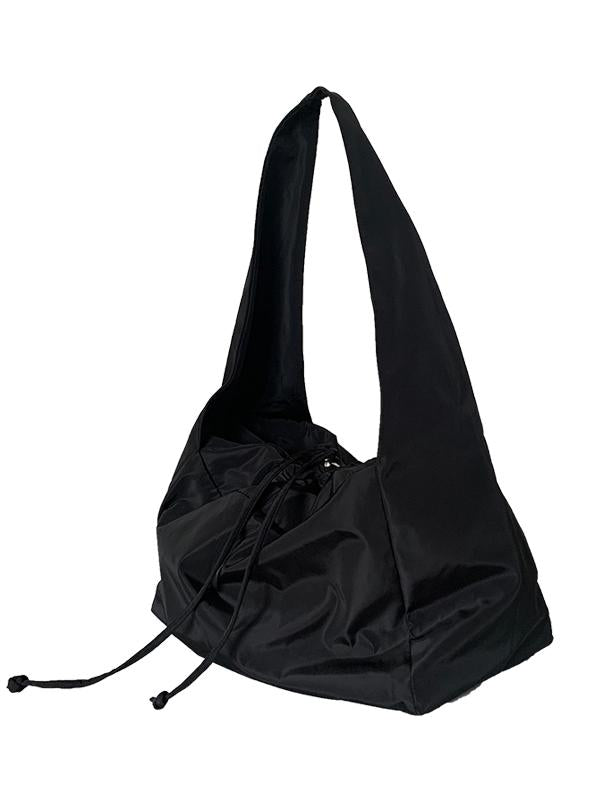 Large Nylon Drawstring Shoulder Bag Black