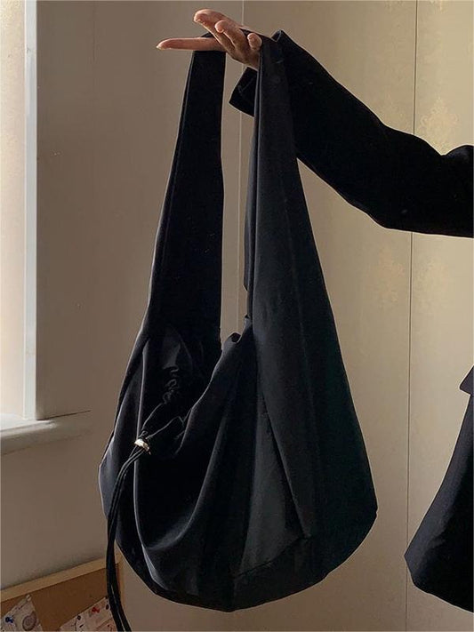 Large Nylon Drawstring Shoulder Bag Black