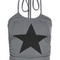 Gray crop cami top with 2000s Y2k star and halter neck