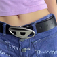 Black retro belt with silver letter logo