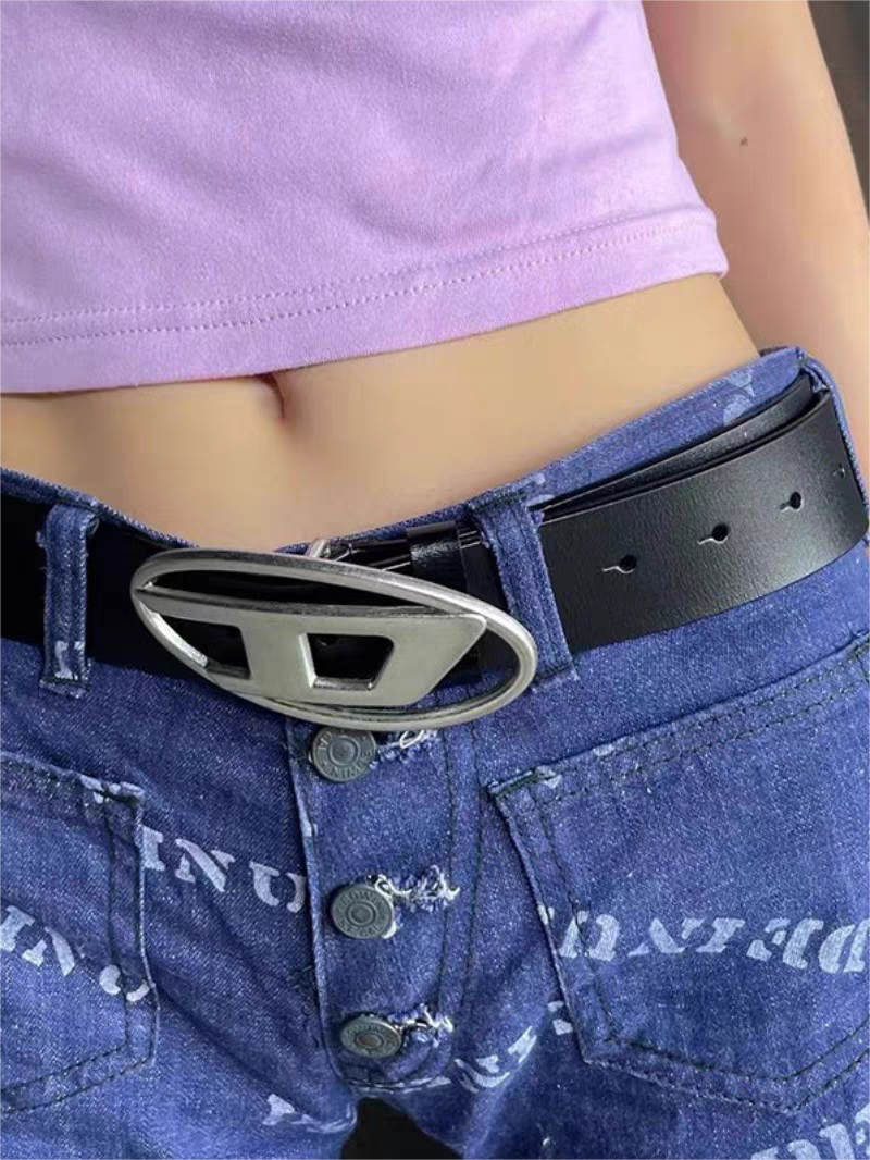 Black retro belt with silver letter logo