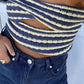 Vintage Twist Cutout Striped Knit Crop Bandeau Top