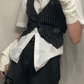 Black Cute V-Neck Corset Top with Pinstripes