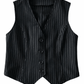 Black Cute V-Neck Corset Top with Pinstripes