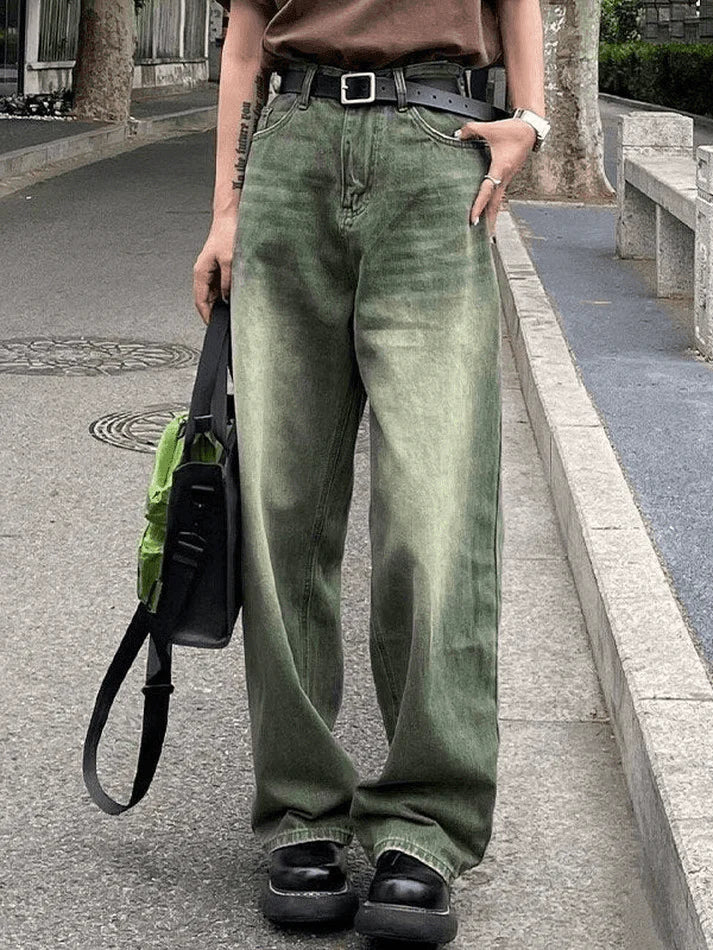Green Vintage Faded Boyfriend Jeans