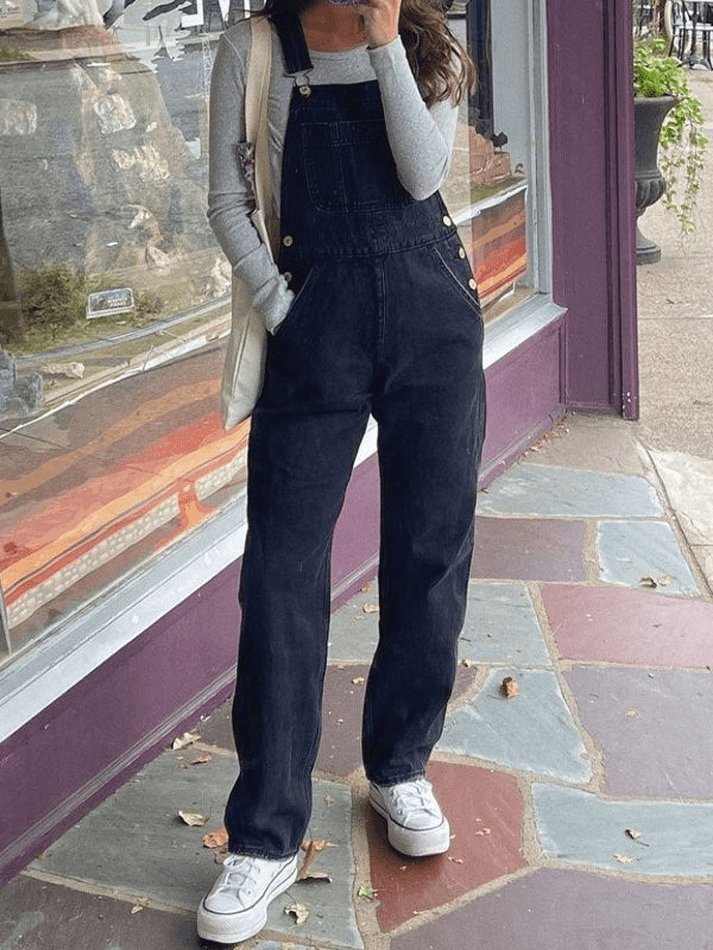 Black Vintage Washed Denim Overall with Straight Leg