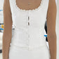 White vintage tank top with button placket and lace trim