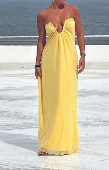 Samantha Yellow Off-the-Shoulder Maxi Dress
