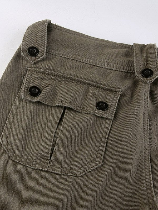 Straight leg cargo jeans with buttons