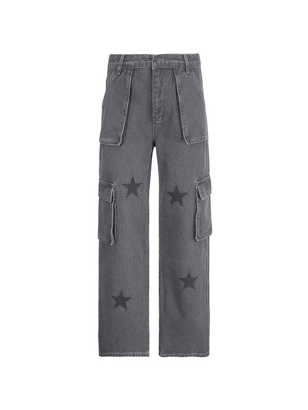 Star print boyfriend cargo jeans